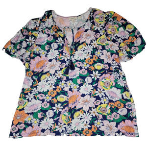 Style & Co Floral Top Womens 2X Puff Short Sleeve Peasant Boho Colorful Popover